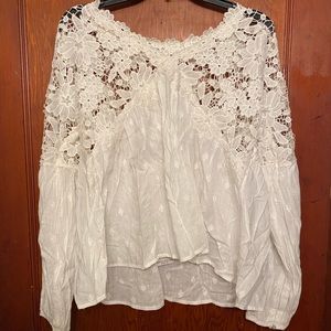 Free People White Lace Flowy Top